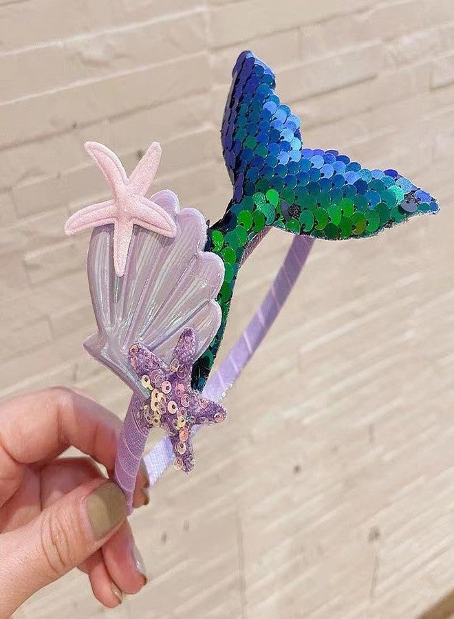 RFTWXHPN Little Mermaid Headband for Girls - Sequins Glitter Fish Tail Head Band With Green Starfish - Hair Accessories for Women - Fishtail Crown - Image 5